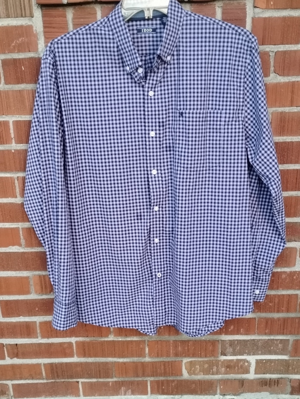 Izod Men's Navy and White Gingham Button-Down Shirt